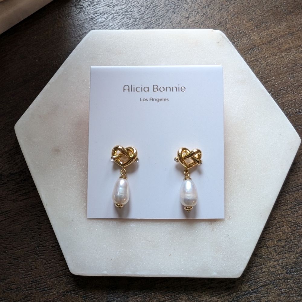 Alicia Bonnie Hearts Entwined Pearl Drop Gold Plated Earrings